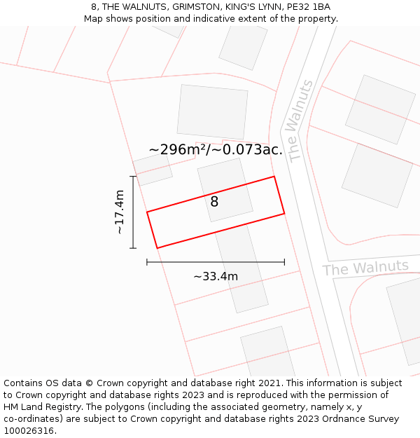 8, THE WALNUTS, GRIMSTON, KING'S LYNN, PE32 1BA: Plot and title map