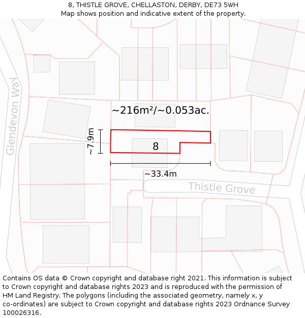 8, THISTLE GROVE, CHELLASTON, DERBY, DE73 5WH: Plot and title map