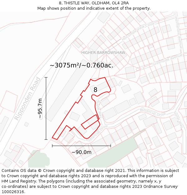 8, THISTLE WAY, OLDHAM, OL4 2RA: Plot and title map