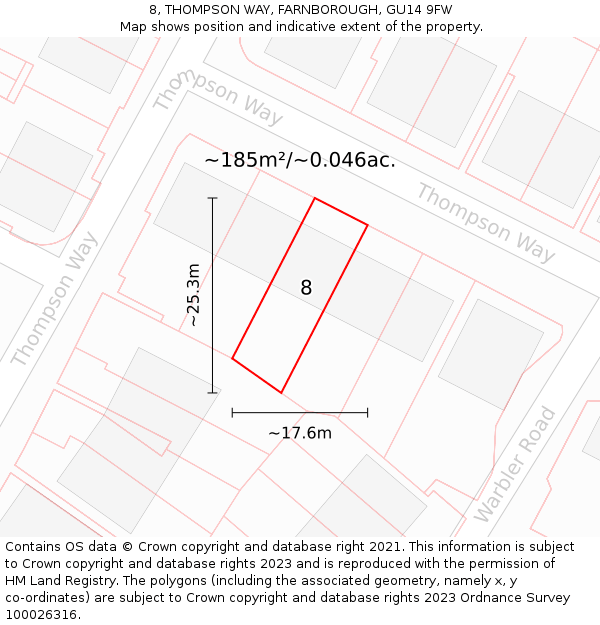 8, THOMPSON WAY, FARNBOROUGH, GU14 9FW: Plot and title map