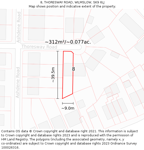 8, THORESWAY ROAD, WILMSLOW, SK9 6LJ: Plot and title map