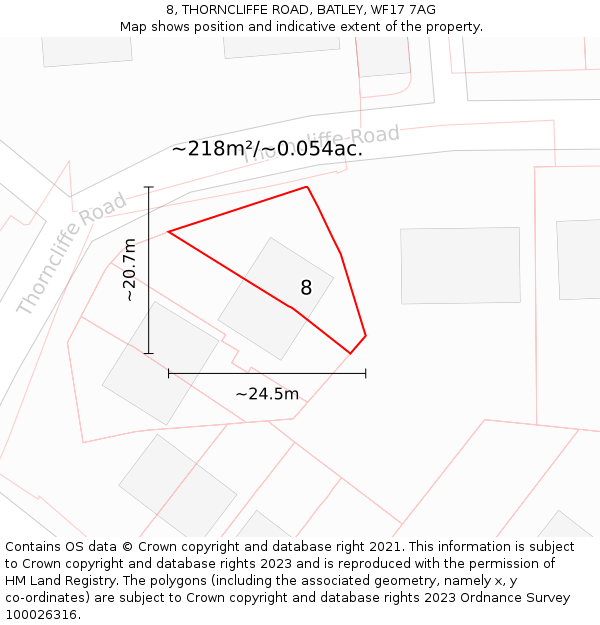 8, THORNCLIFFE ROAD, BATLEY, WF17 7AG: Plot and title map