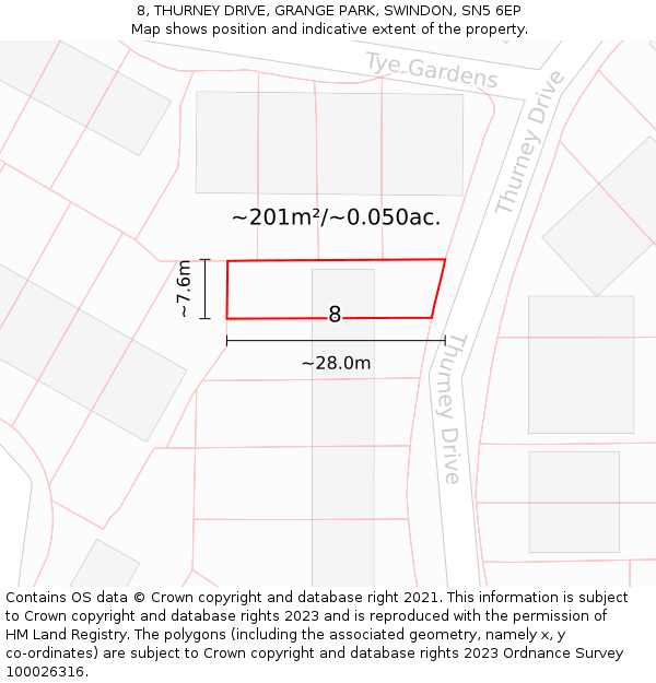 8, THURNEY DRIVE, GRANGE PARK, SWINDON, SN5 6EP: Plot and title map