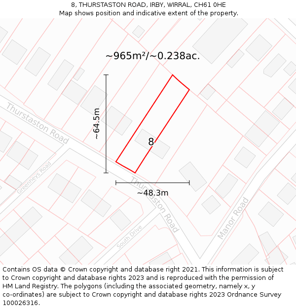 8, THURSTASTON ROAD, IRBY, WIRRAL, CH61 0HE: Plot and title map