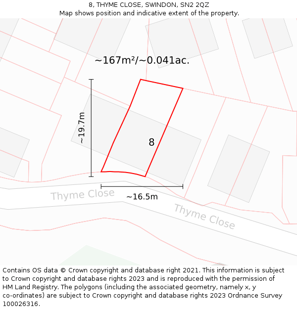 8, THYME CLOSE, SWINDON, SN2 2QZ: Plot and title map