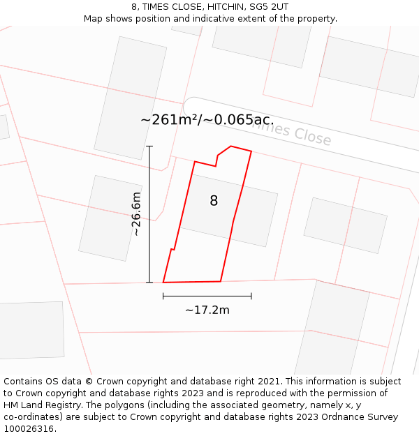 8, TIMES CLOSE, HITCHIN, SG5 2UT: Plot and title map