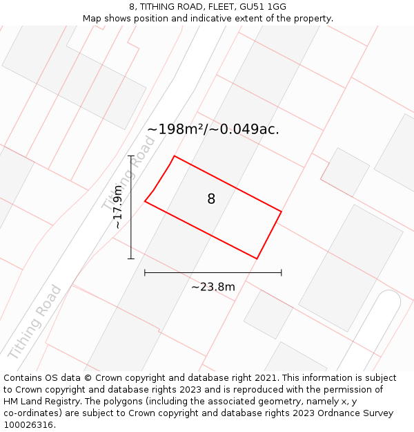 8, TITHING ROAD, FLEET, GU51 1GG: Plot and title map