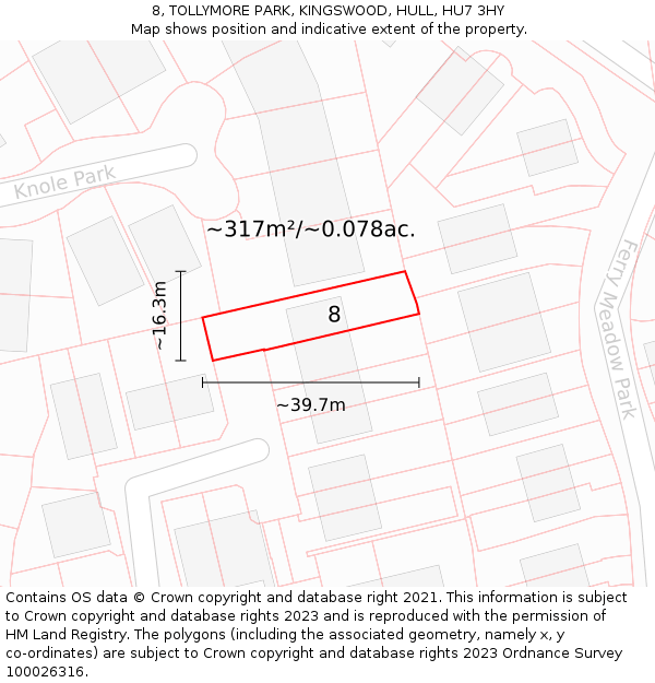 8, TOLLYMORE PARK, KINGSWOOD, HULL, HU7 3HY: Plot and title map