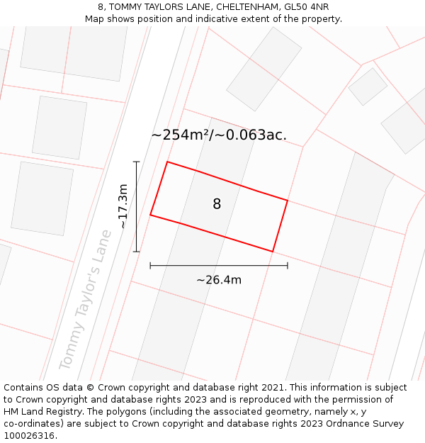 8, TOMMY TAYLORS LANE, CHELTENHAM, GL50 4NR: Plot and title map