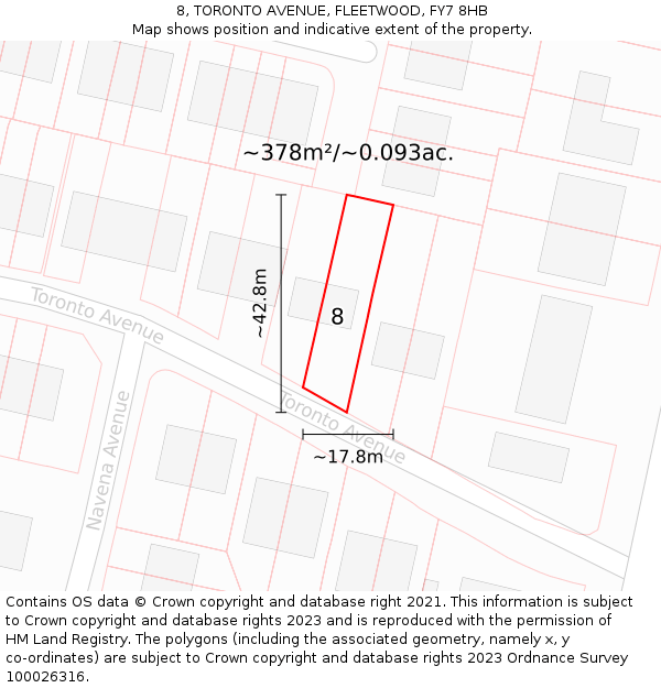 8, TORONTO AVENUE, FLEETWOOD, FY7 8HB: Plot and title map