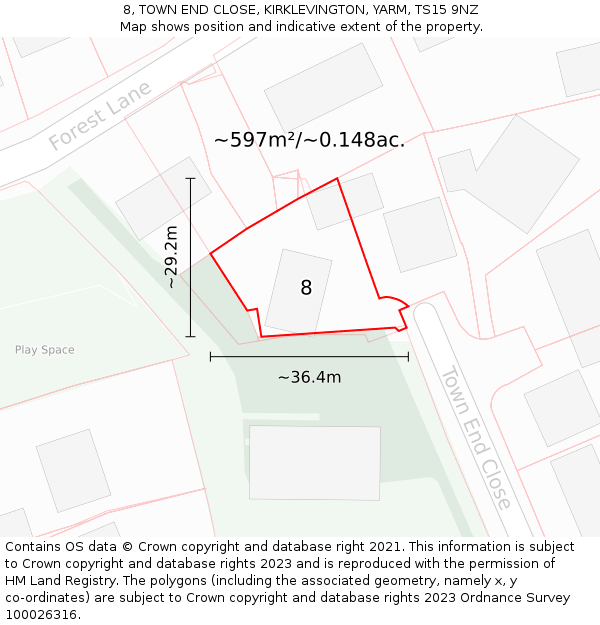 8, TOWN END CLOSE, KIRKLEVINGTON, YARM, TS15 9NZ: Plot and title map