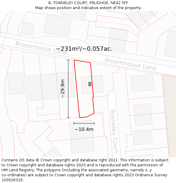 8, TOWNELEY COURT, PRUDHOE, NE42 5FF: Plot and title map