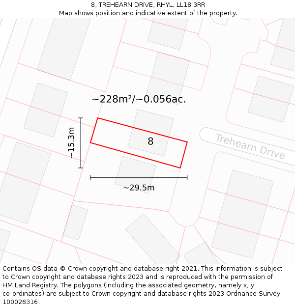 8, TREHEARN DRIVE, RHYL, LL18 3RR: Plot and title map