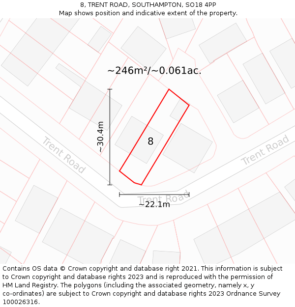 8, TRENT ROAD, SOUTHAMPTON, SO18 4PP: Plot and title map