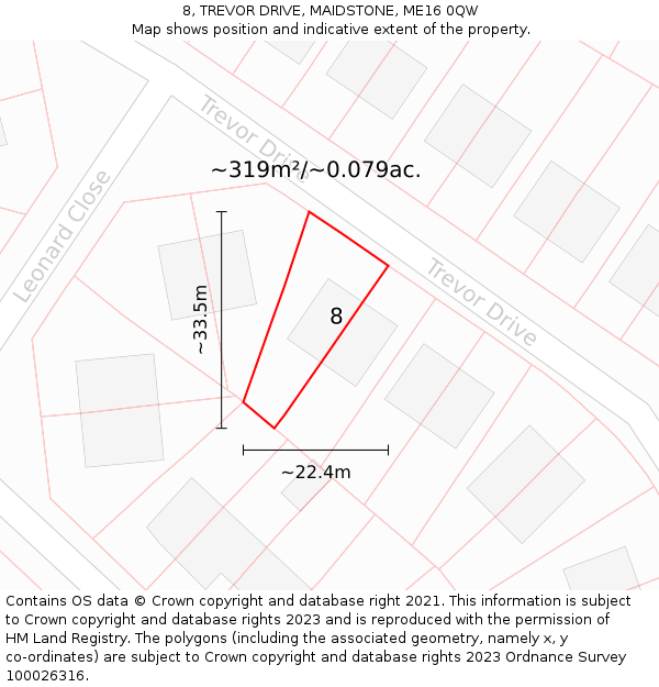 8, TREVOR DRIVE, MAIDSTONE, ME16 0QW: Plot and title map