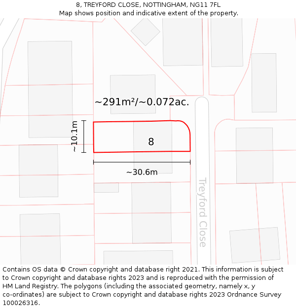 8, TREYFORD CLOSE, NOTTINGHAM, NG11 7FL: Plot and title map