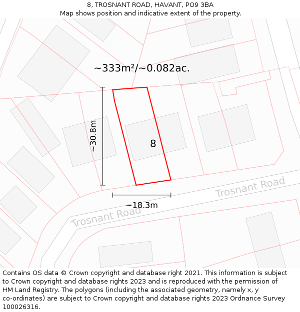 8, TROSNANT ROAD, HAVANT, PO9 3BA: Plot and title map