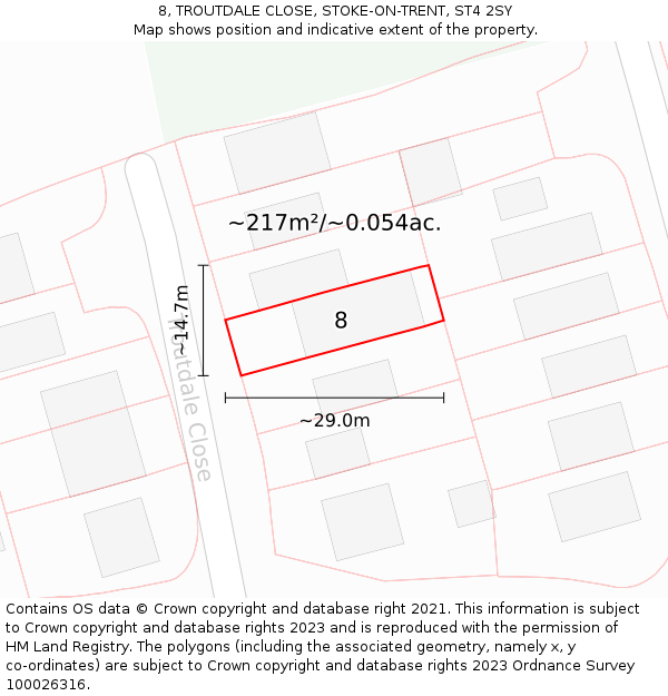 8, TROUTDALE CLOSE, STOKE-ON-TRENT, ST4 2SY: Plot and title map