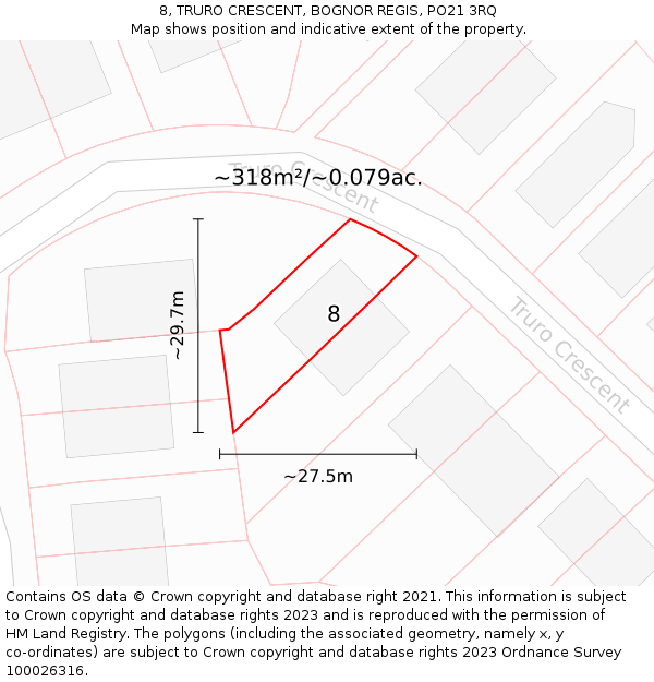 8, TRURO CRESCENT, BOGNOR REGIS, PO21 3RQ: Plot and title map