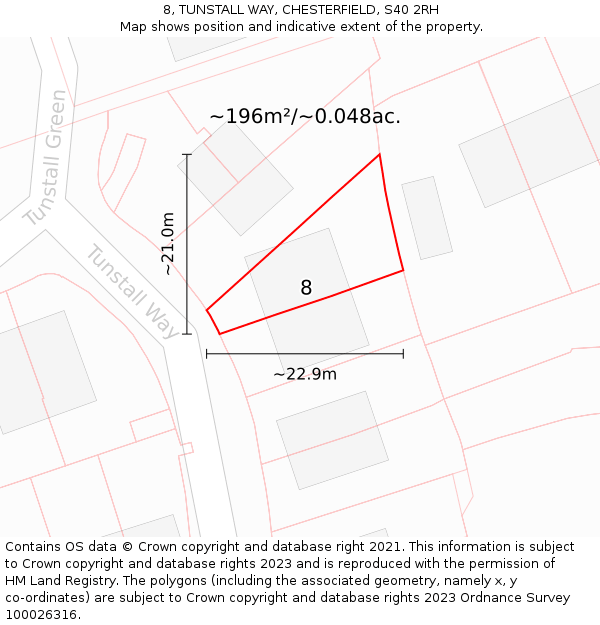 8, TUNSTALL WAY, CHESTERFIELD, S40 2RH: Plot and title map