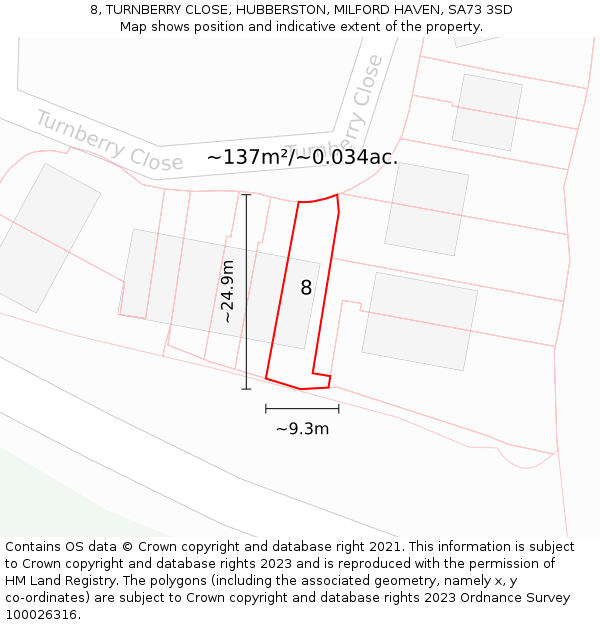 8, TURNBERRY CLOSE, HUBBERSTON, MILFORD HAVEN, SA73 3SD: Plot and title map