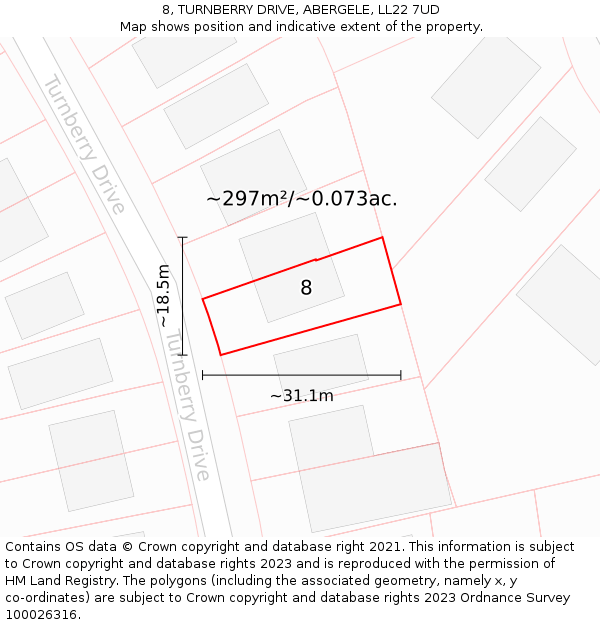 8, TURNBERRY DRIVE, ABERGELE, LL22 7UD: Plot and title map