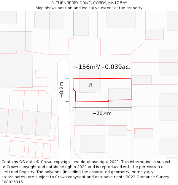 8, TURNBERRY DRIVE, CORBY, NN17 5AY: Plot and title map