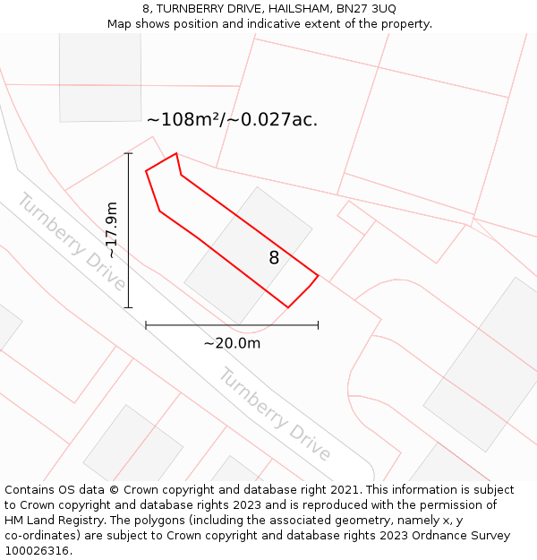 8, TURNBERRY DRIVE, HAILSHAM, BN27 3UQ: Plot and title map