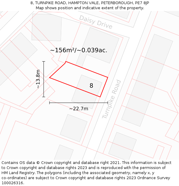 8, TURNPIKE ROAD, HAMPTON VALE, PETERBOROUGH, PE7 8JP: Plot and title map