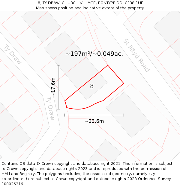 8, TY DRAW, CHURCH VILLAGE, PONTYPRIDD, CF38 1UF: Plot and title map