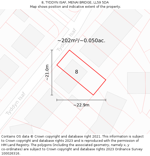 8, TYDDYN ISAF, MENAI BRIDGE, LL59 5DA: Plot and title map