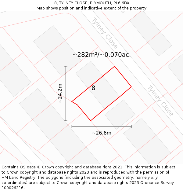 8, TYLNEY CLOSE, PLYMOUTH, PL6 6BX: Plot and title map