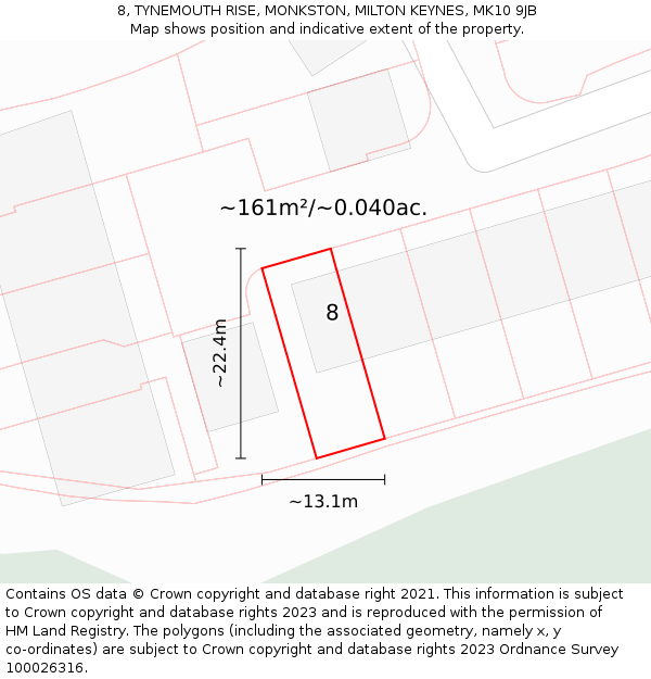 8, TYNEMOUTH RISE, MONKSTON, MILTON KEYNES, MK10 9JB: Plot and title map