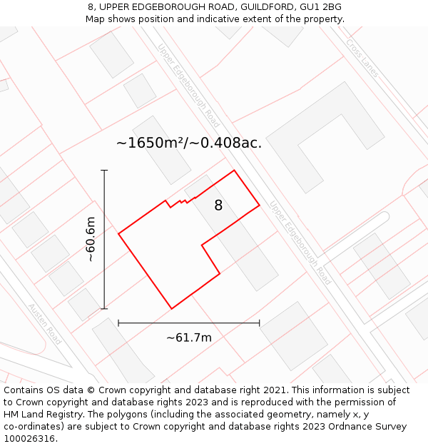 8, UPPER EDGEBOROUGH ROAD, GUILDFORD, GU1 2BG: Plot and title map