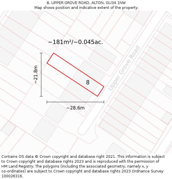 8, UPPER GROVE ROAD, ALTON, GU34 1NW: Plot and title map