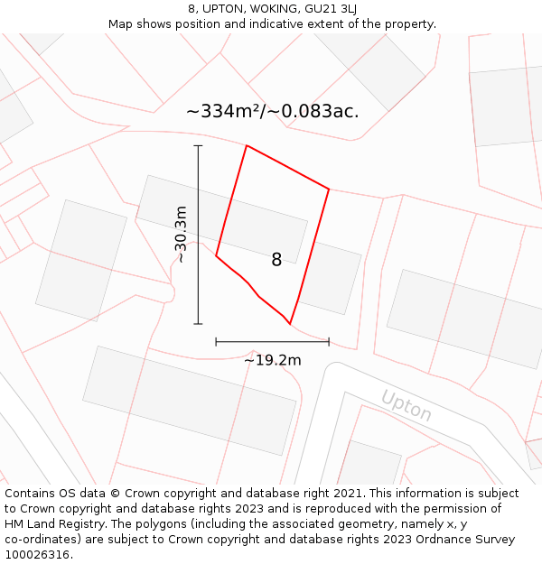 8, UPTON, WOKING, GU21 3LJ: Plot and title map