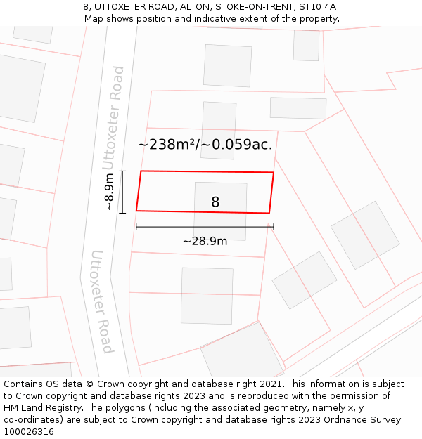 8, UTTOXETER ROAD, ALTON, STOKE-ON-TRENT, ST10 4AT: Plot and title map