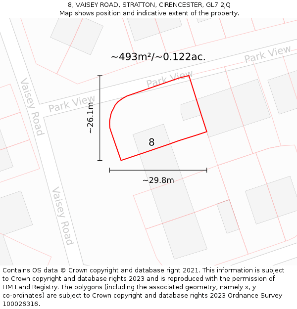 8, VAISEY ROAD, STRATTON, CIRENCESTER, GL7 2JQ: Plot and title map