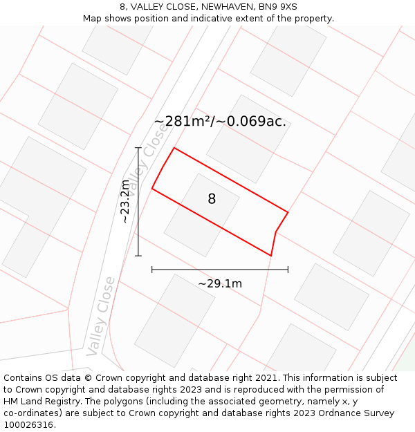 8, VALLEY CLOSE, NEWHAVEN, BN9 9XS: Plot and title map