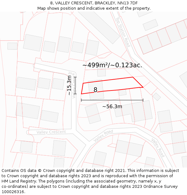 8, VALLEY CRESCENT, BRACKLEY, NN13 7DF: Plot and title map