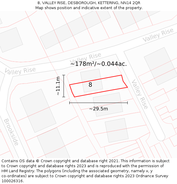 8, VALLEY RISE, DESBOROUGH, KETTERING, NN14 2QR: Plot and title map