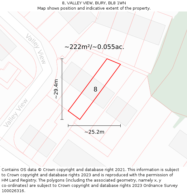 8, VALLEY VIEW, BURY, BL8 1WN: Plot and title map