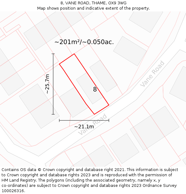 8, VANE ROAD, THAME, OX9 3WG: Plot and title map