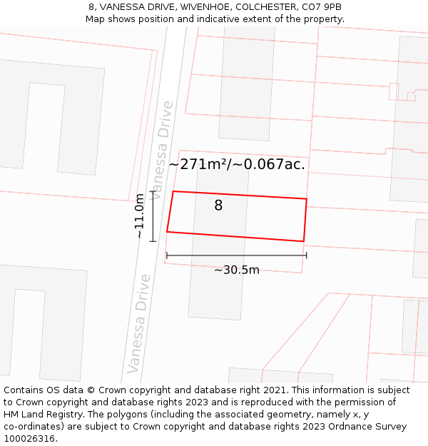 8, VANESSA DRIVE, WIVENHOE, COLCHESTER, CO7 9PB: Plot and title map