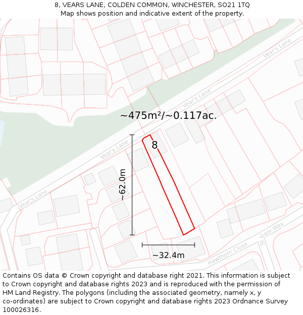 8, VEARS LANE, COLDEN COMMON, WINCHESTER, SO21 1TQ: Plot and title map