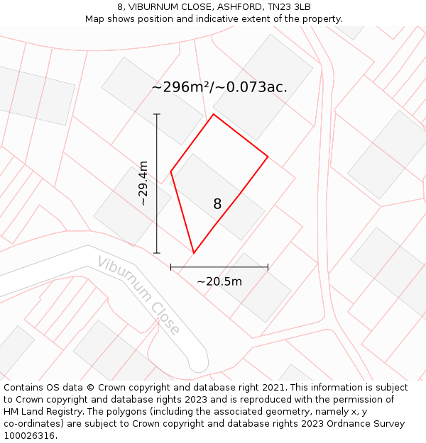 8, VIBURNUM CLOSE, ASHFORD, TN23 3LB: Plot and title map