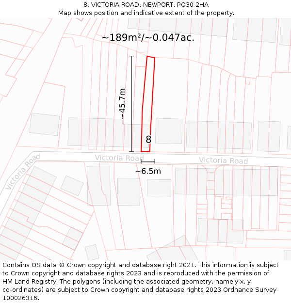 8, VICTORIA ROAD, NEWPORT, PO30 2HA: Plot and title map