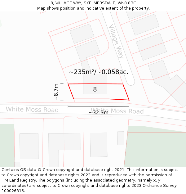8, VILLAGE WAY, SKELMERSDALE, WN8 8BG: Plot and title map