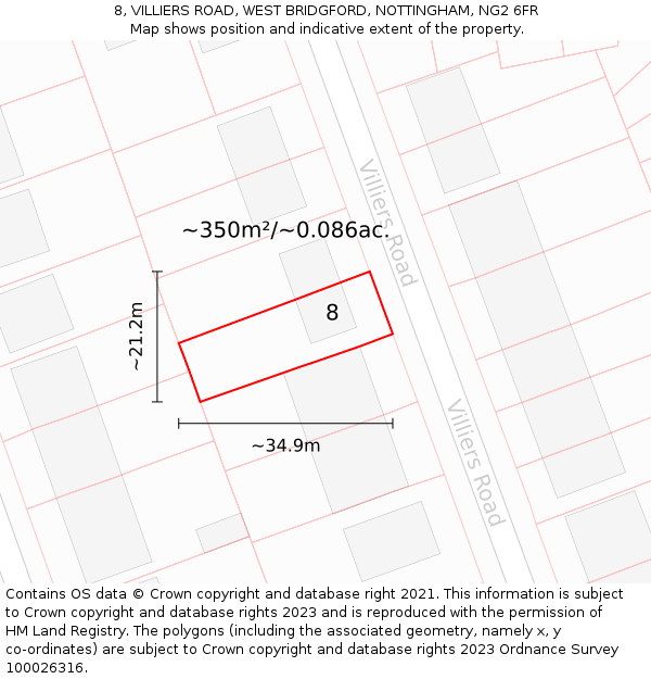 8, VILLIERS ROAD, WEST BRIDGFORD, NOTTINGHAM, NG2 6FR: Plot and title map