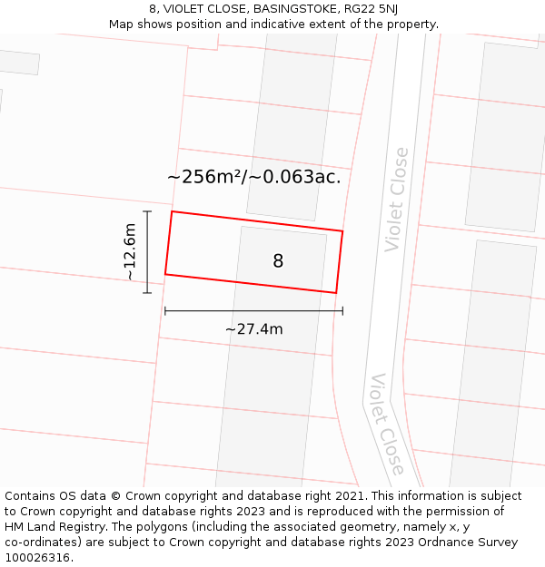 8, VIOLET CLOSE, BASINGSTOKE, RG22 5NJ: Plot and title map